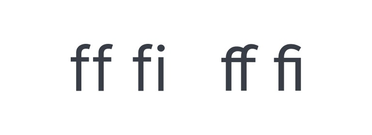 The pairs “ff” and “fi” shown twice: as separate letters on the left, and joined into single glyphs on the right.