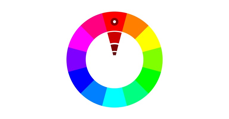 The wheel with a single marker on red, and a wedge inside it stepping the same red down through progressively darker values.