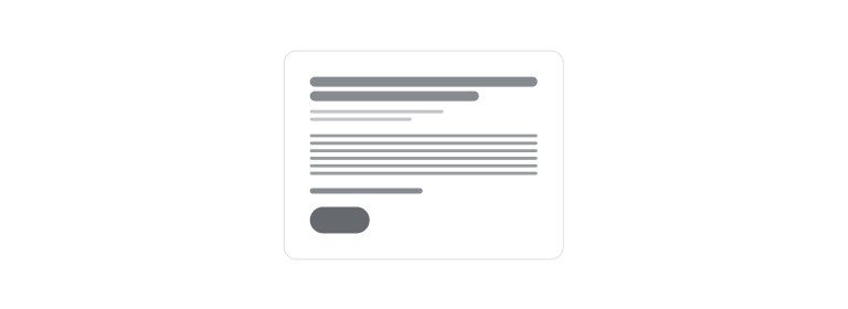 A wireframe of a text block where a wide heavy heading sits above progressively lighter, shorter lines and a small button.