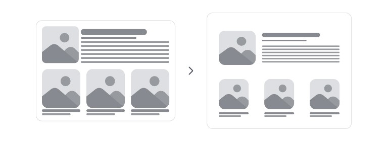 Two versions of the same card layout side by side: the left tightly packed, the right identical but with generous space between the elements.